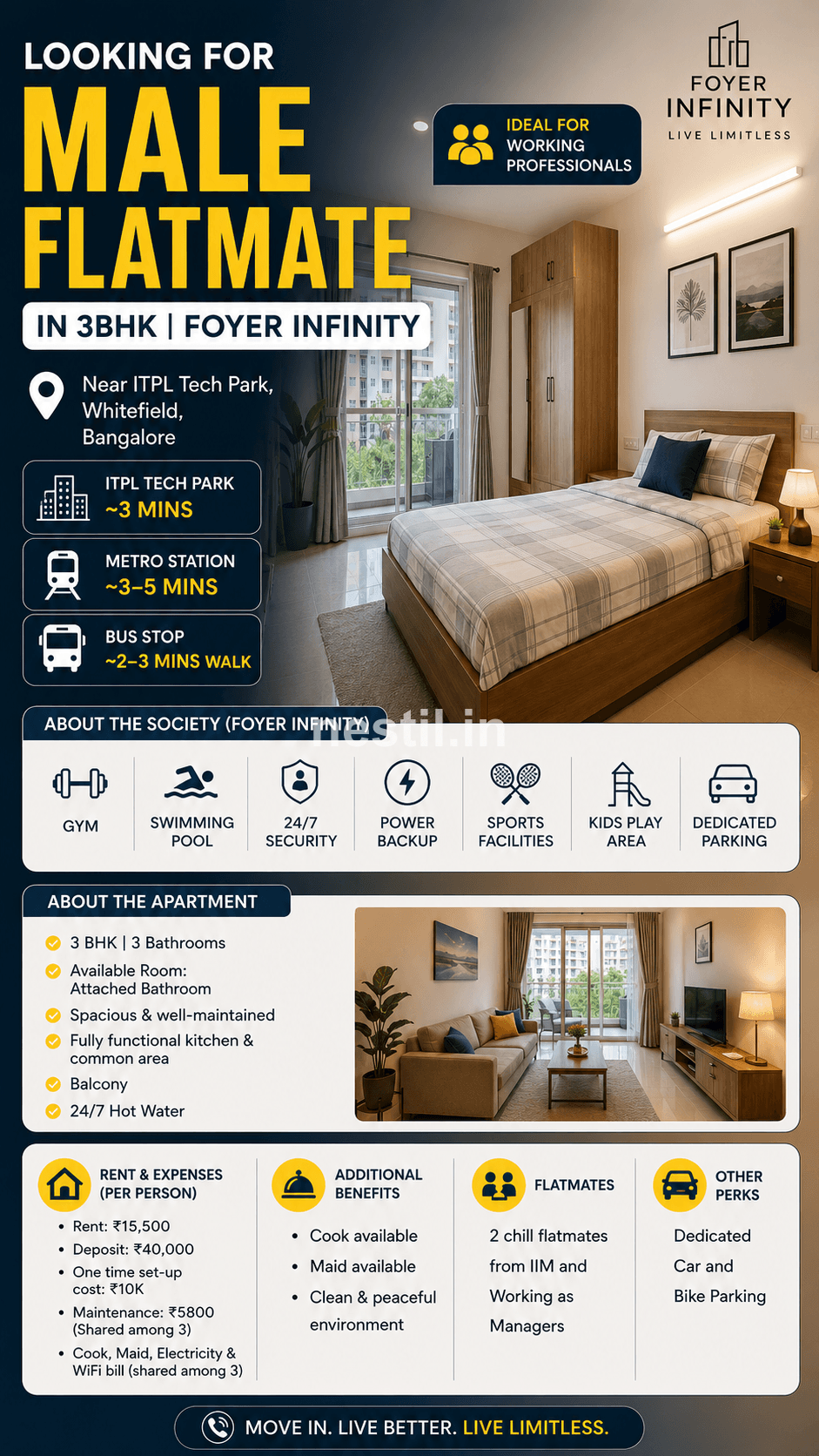 Looking for Male Flatmate in 3BHK - 1